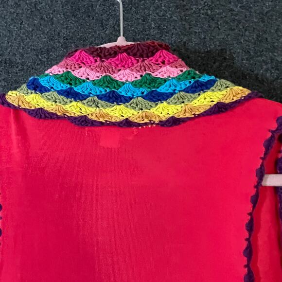 Double Zero Boho Crochet Ruffle Vest Rainbow Trim Cardigan Open Front - Picture 10 of 12